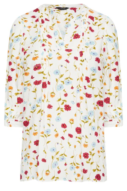 YOURS Plus Size White Floral Print Pintuck Blouse | Yours Clothing 5