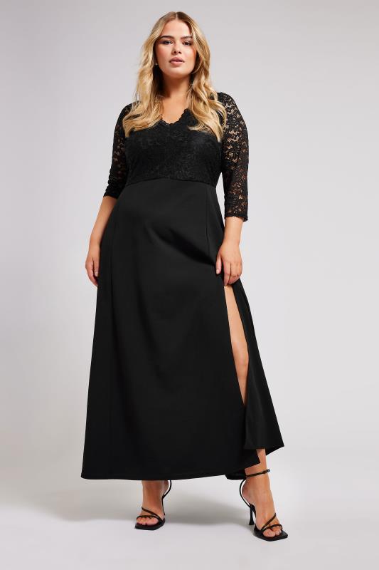 YOURS LONDON Plus Size Black Lace Maxi Dress | Yours Clothing 1