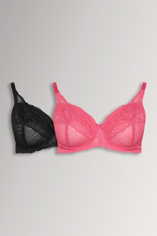  YOURSET 2 PACK Curve Pink & Black Polka Dot Non Padded Underwired Bras