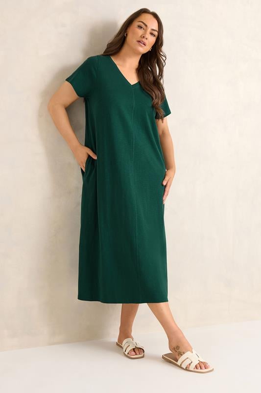 EVANS Plus Size Teal Green Cotton Midi Dress 1