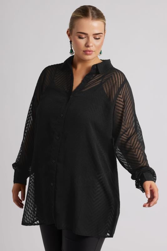 Plus Size  YOURS LONDON Curve Black Burnout Chevron Shirt