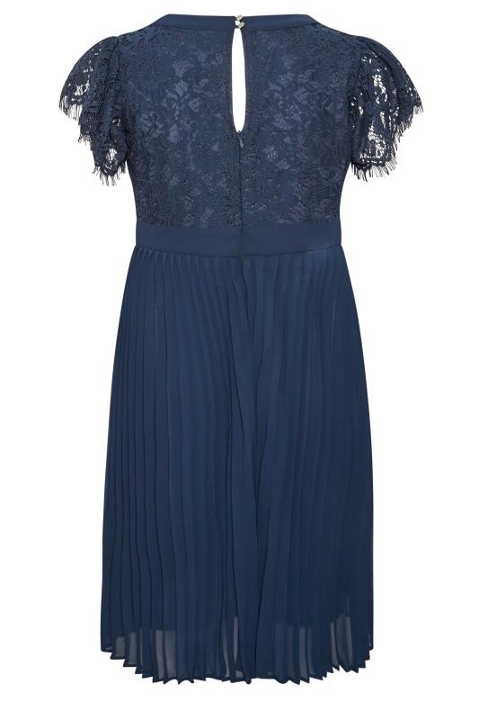 YOURS LONDON Curve Navy Blue Lace Wrap Pleated Midi Dress | Yours Clothing 7