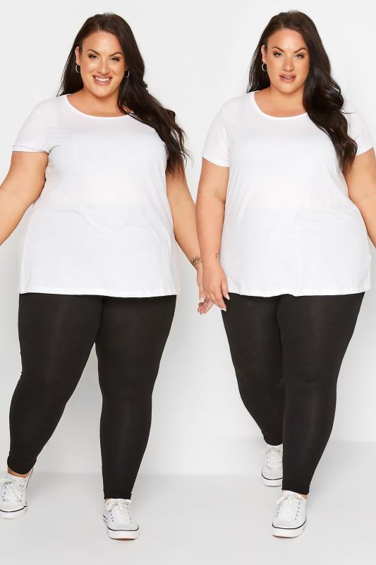 Plus Size 2 PACK Black Cotton Stretch Leggings | Yours Clothing 1