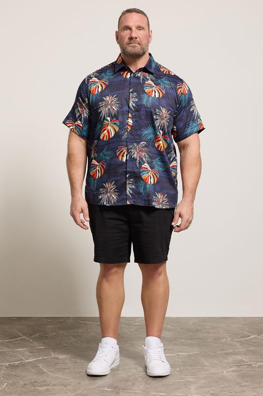 KAM Big & Tall Navy Blue Palm Print Shirt | BadRhino 1