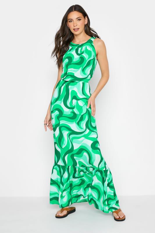 Tall  LTS Tall Bright Green Swirl Print Halter Neck Maxi Dress