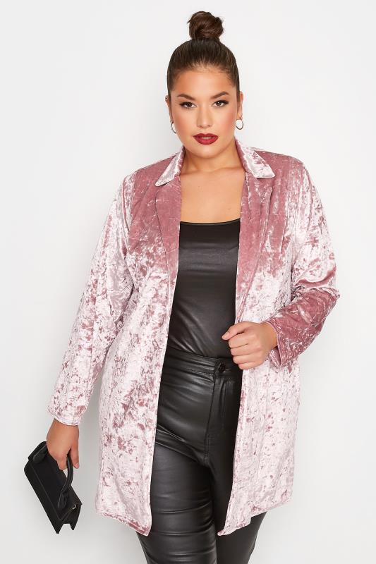 LIMITED COLLECTION Plus Size Pink Velvet Blazer | Yours Clothing  1