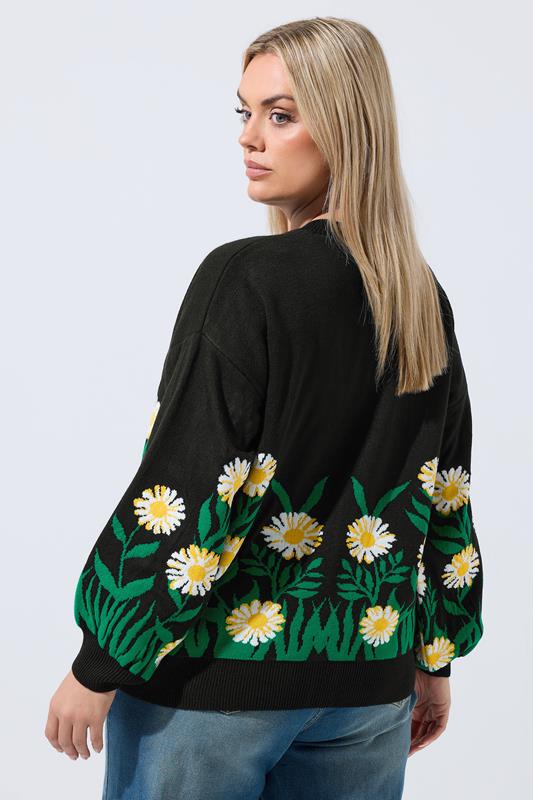 LIMITED COLLECTION Plus Size Black Floral Knitted Cardigan | Yours Clothing 2