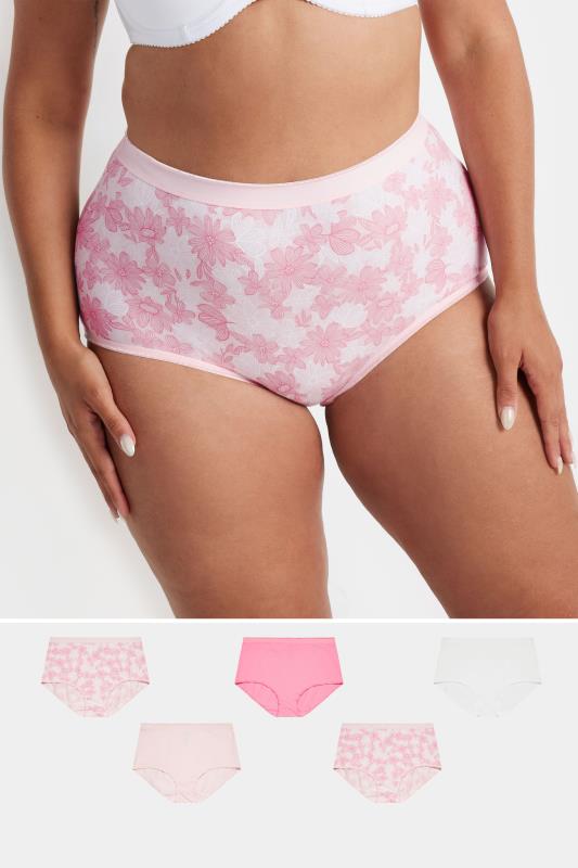 Plus Size  YOURS Curve 5 PACK Pink Floral Print Full Briefs