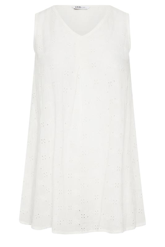 YOURS Plus Size White Broderie Anglaise Pleat Front Vest Top | Yours Clothing 6