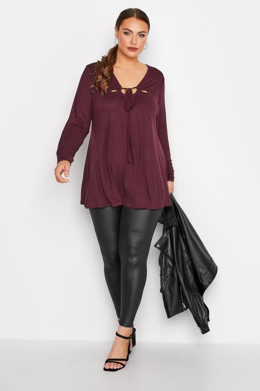 LIMITED COLLECTION Plus Size Plum Purple Keyhole Tie Long Sleeve Top | Yours Clothing  2