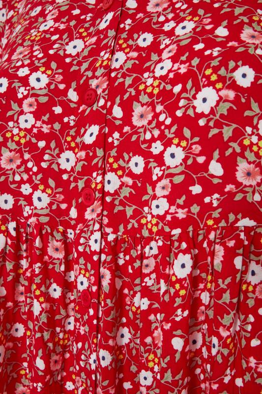 Red Floral Button Through Peplum Dress | Yours Clothing