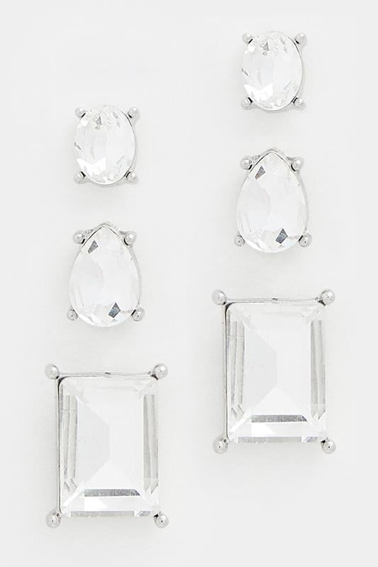  YOURSET 3 PACK Silver Tone Diamante Stud Earrings