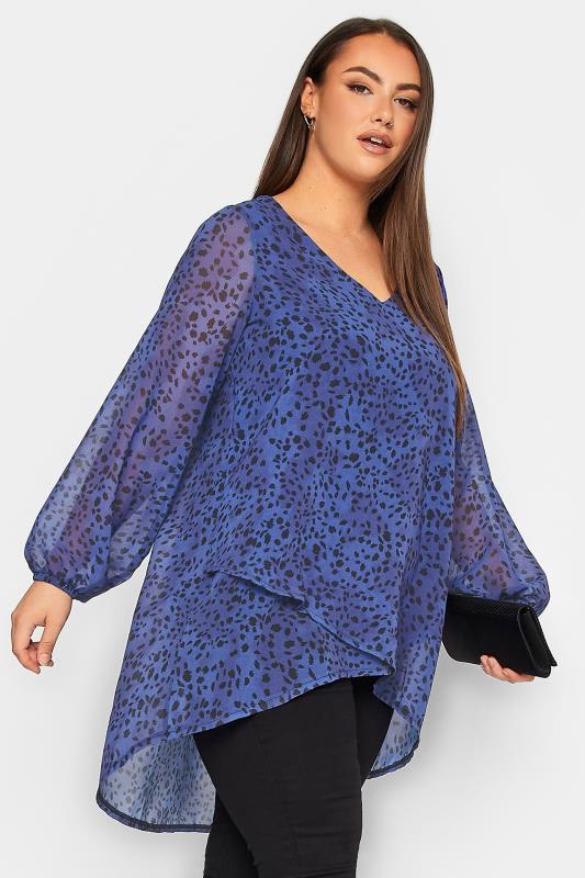 YOURS LONDON Plus Size Blue Animal Print Wrap Blouse | Yours Clothing 3