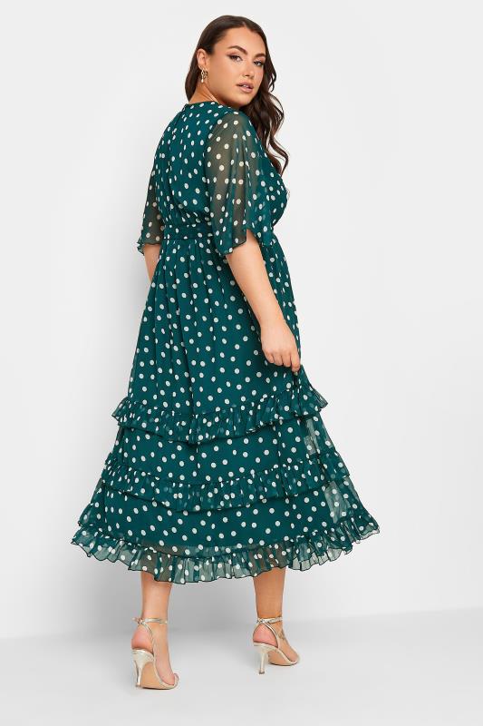YOURS LONDON Plus Size Green Polka Dot Ruffle Maxi Dress | Yours Clothing 3