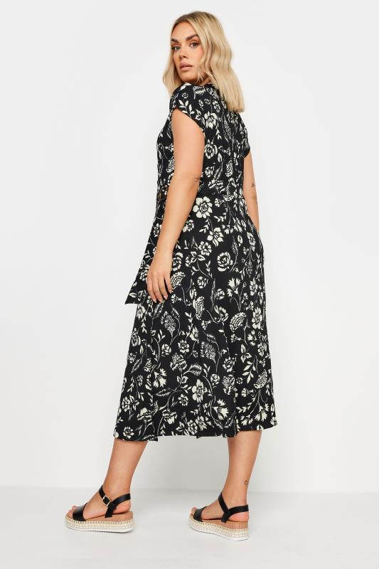 YOURS Plus Size Black Floral Print Textured Midi Dress | Yours Clothing 3
