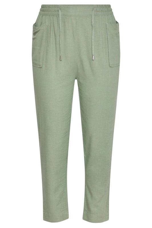 Plus Size Khaki Green Linen Blend Joggers | Yours Clothing  5