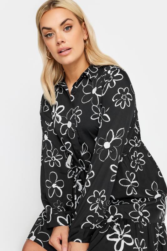 YOURS Plus Size Black Floral Doodle Print Smock Tunic Dress | Yours Clothing 4