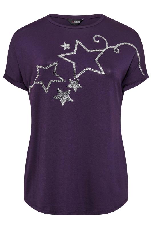 Plus-Size Purple & Silver Sequin Star T-Shirt | Yours Clothing 6