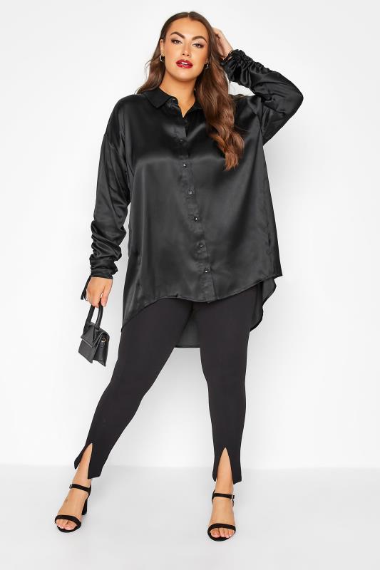 LIMITED COLLECTION Curve Black Ruched Sleeve Satin Shirt 2