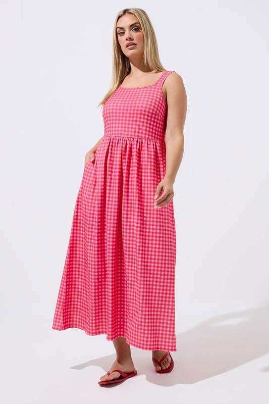  LIMITED COLLECTION Curve Pink Gingham Maxi Dress