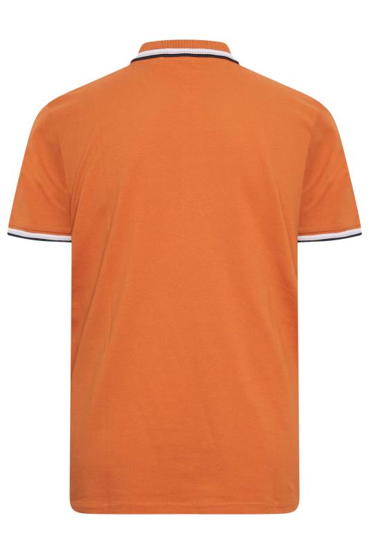 LAMBRETTA Big & Tall Plus Size Orange Logo Double Stripe Polo Shirt | BadRhino  4