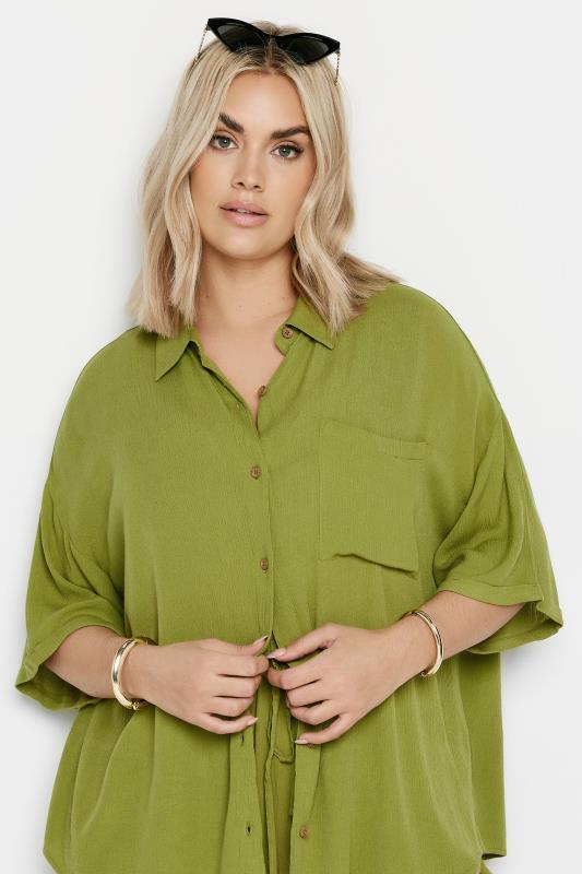 LIMITED COLLECTION Plus Size Olive Green Crinkle Shirt | Yours Clothing 4