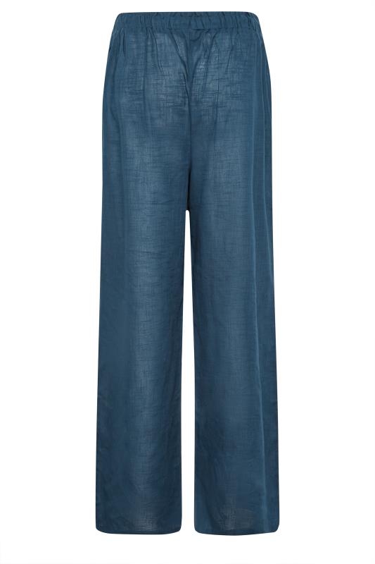 LTS Tall Navy Blue Cotton Wide Leg Beach Trousers | Long Tall Sally  5
