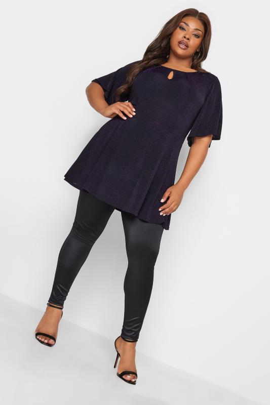 YOURS Plus Size Purple Keyhole Pleated Peplum Top | Yours Clothing 2