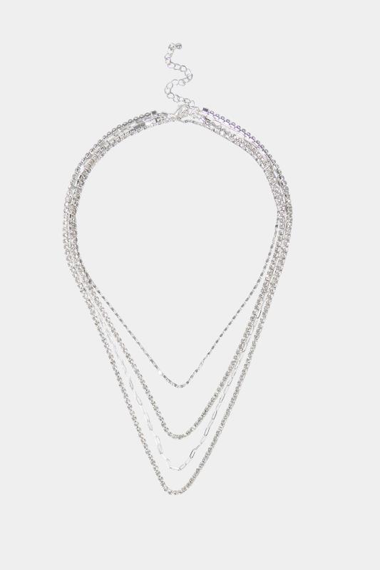 Silver Diamante Multi Layer Necklace | Yours Clothing 2