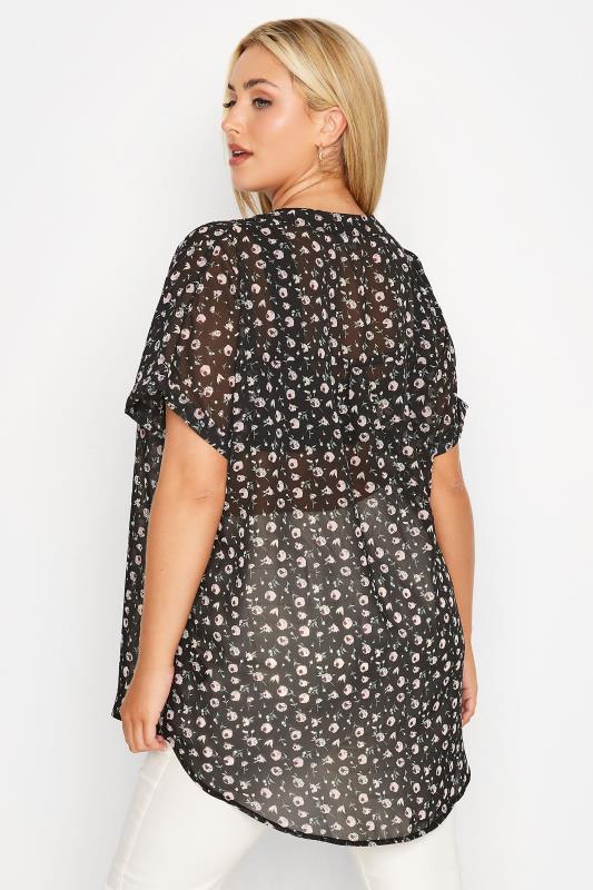 Plus Size Black Floral Chiffon Grown On Sleeve Shirt | Yours Clothing 4