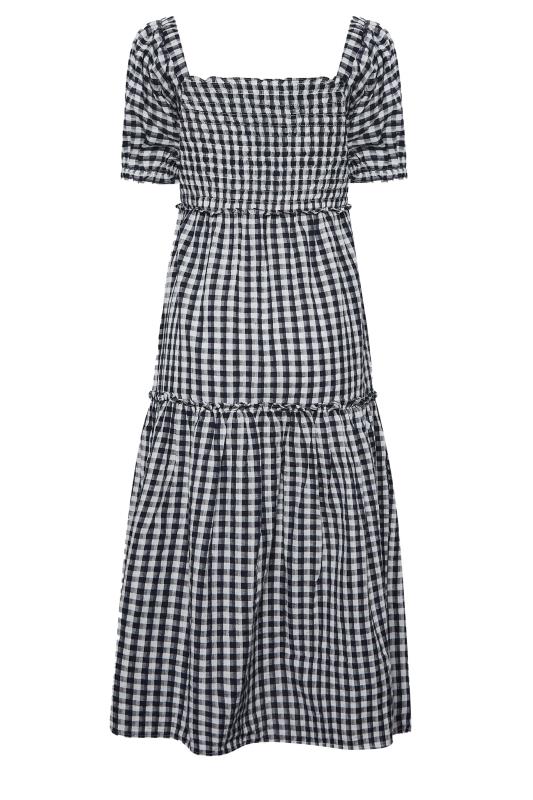 YOURS PETITE Plus Size Black Gingham Print Shirred Midaxi Dress | Yours Clothing 7