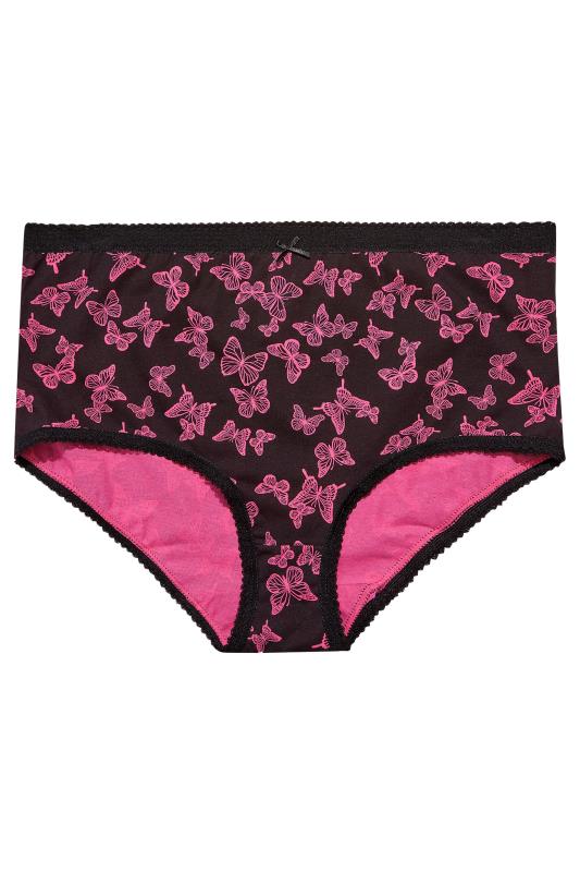 5 PACK Plus Size Black Butterfly Print High Waisted Full Briefs | Yours Clothing 3