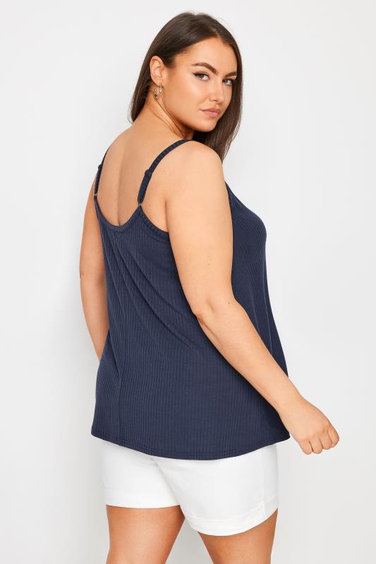 YOURS Plus Size Navy Blue Ribbed Swing Cami Top | Yours Clothing 3