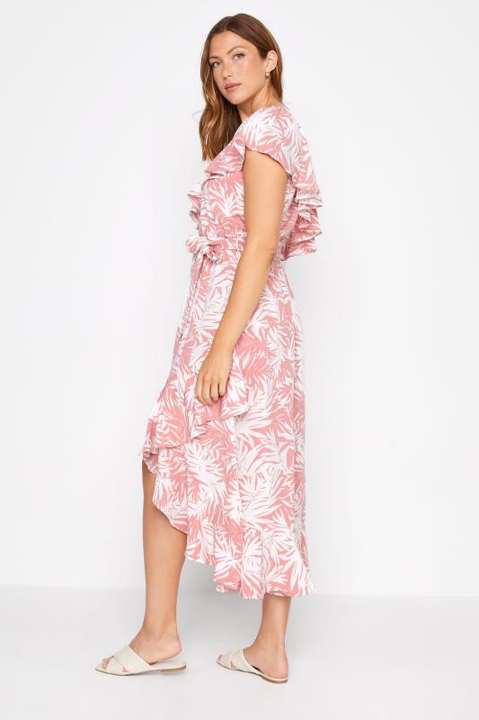 LTS Tall Pink Leaf Print One Shoulder Frill Dress 3