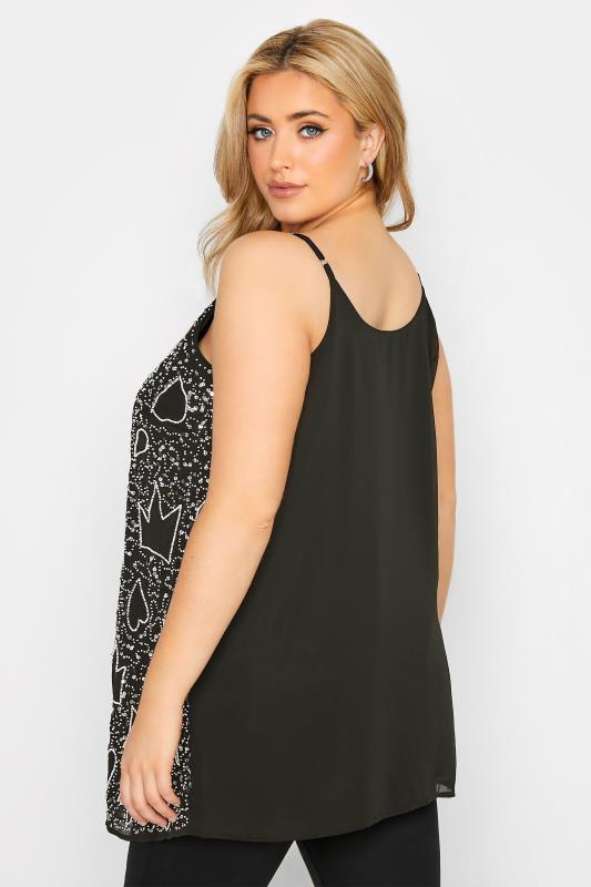 LUXE Curve Black Abstract Sequin Hand Embellished Cami Top 3
