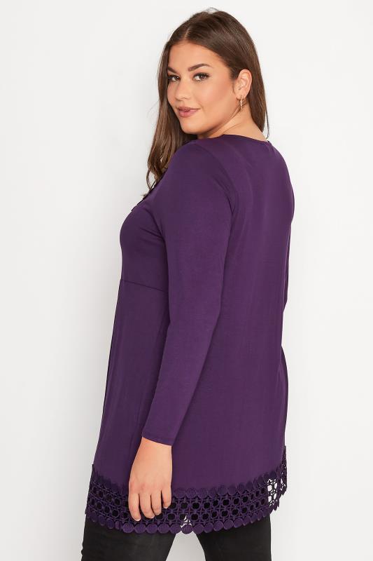 Plus Size Purple Crochet Trim Long Sleeve Tunic Top | Yours Clothing 3