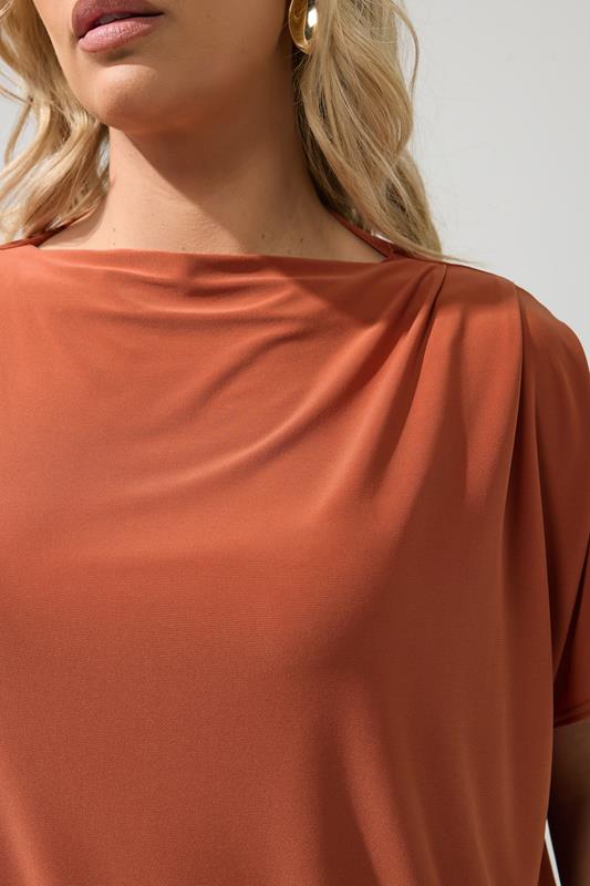 YOURS LONDON Plus Size Rust Orange Drape Shoulder Top | Yours Clothing 4