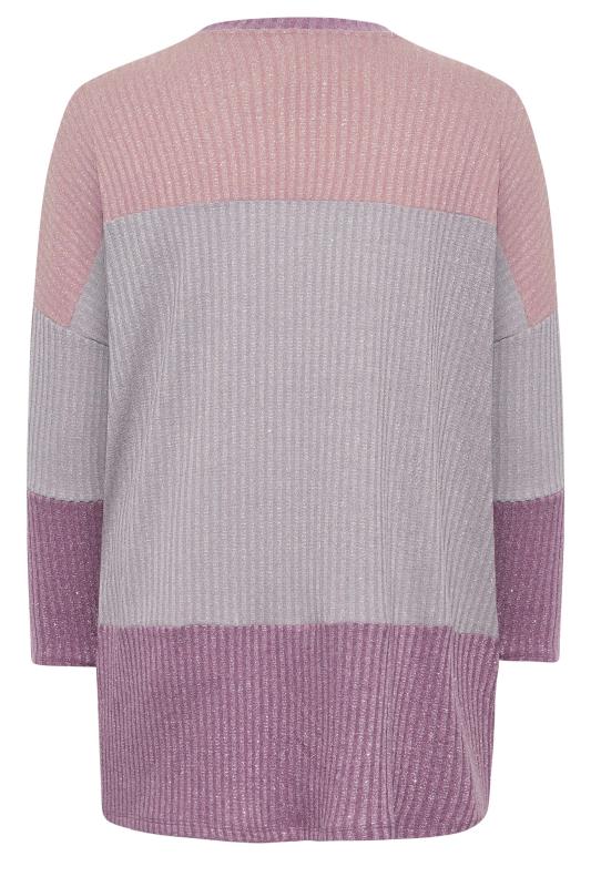 YOURS LUXURY Plus Size Purple Colour Block Soft Touch Cardigan | Yours Clothing 7