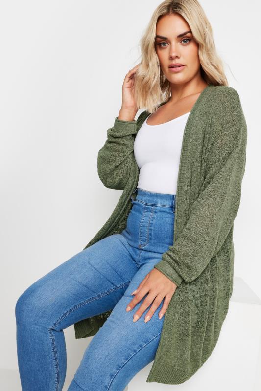 YOURS Plus Size Khaki Green Knitted Cardigan | Yours Clothing 4