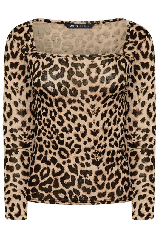 YOURS PETITE Plus Size Brown Leopard Print Square Neck Top | Yours Clothing 6