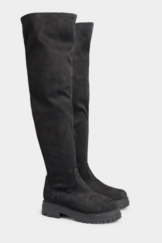  Grande Taille LIMITED COLLECTION Black Suede Super High Over The Knee Boots In Extra Wide Fit