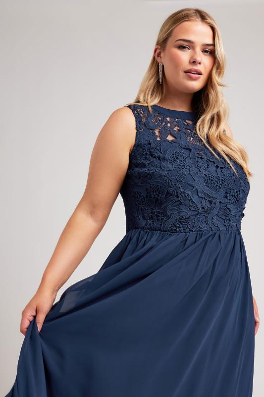  Tallas Grandes YOURS LONDON Curve Navy Blue Lace Bodice Maxi Dress