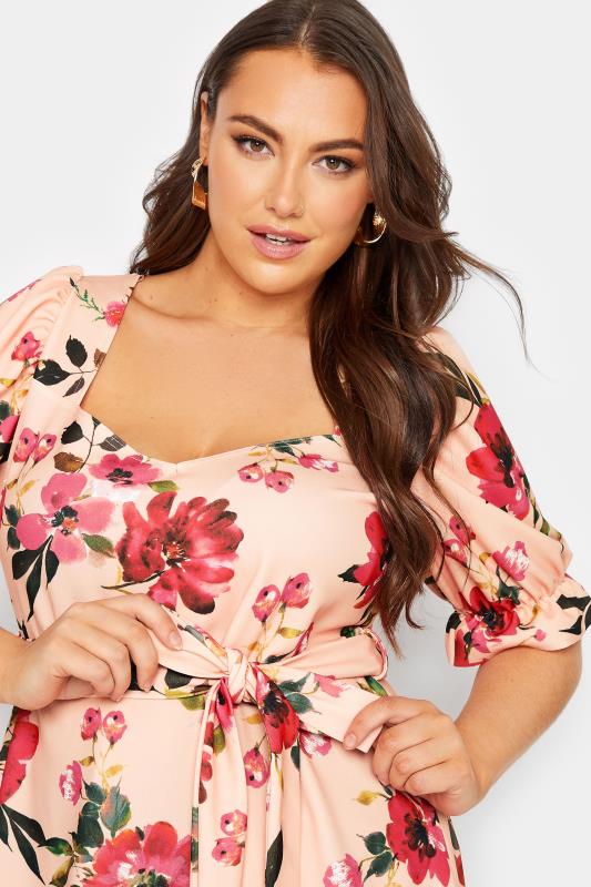 YOURS LONDON Plus Size Light Pink Floral Print Peplum Top | Yours Clothing  4