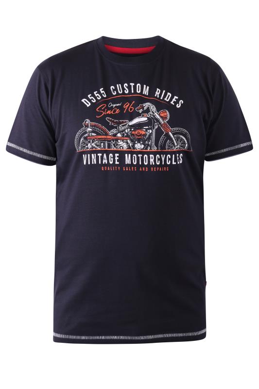 D555 Big & Tall Navy Blue Vintage Motorcycle Printed T-Shirt | BadRhino 2