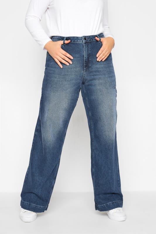 Plus Size Blue Wide Leg Jeans | Yours Clothing 1