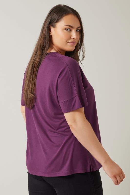 EVANS Plus Size Purple V-Neck Modal Rich T-Shirt | Evans 3