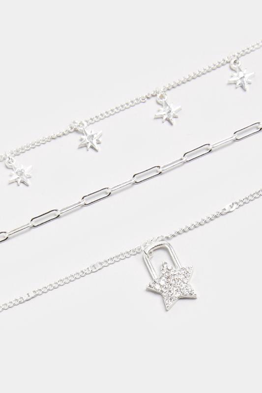 Silver Tone Triple Layer Star Necklace  3