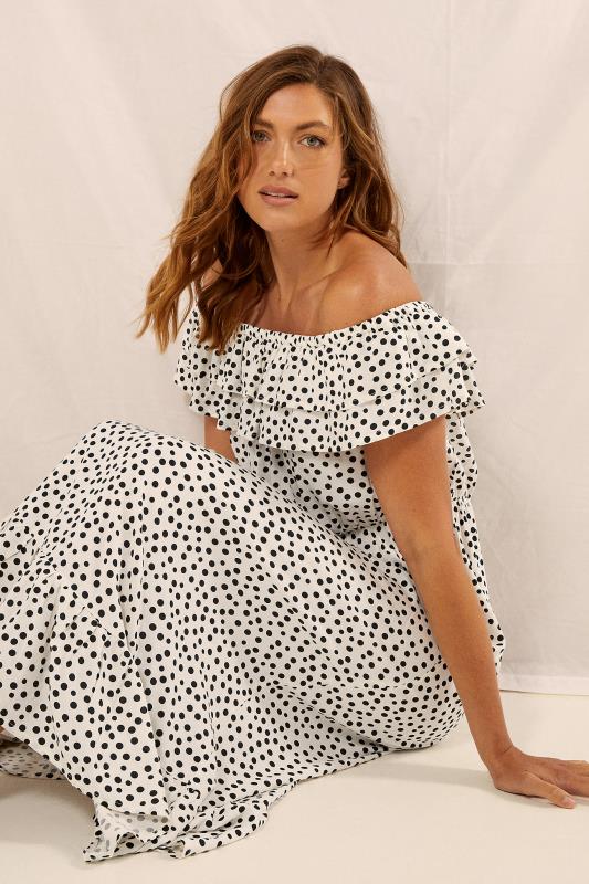 LTS Tall Women's White Polka Dot Bardot Frill Maxi Dress | Long Tall Sally 11