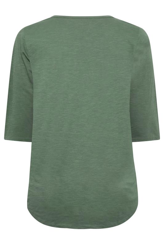 Plus Size YOURS Khaki Green Pintuck Button Henley T-Shirt | Yours Clothing 7