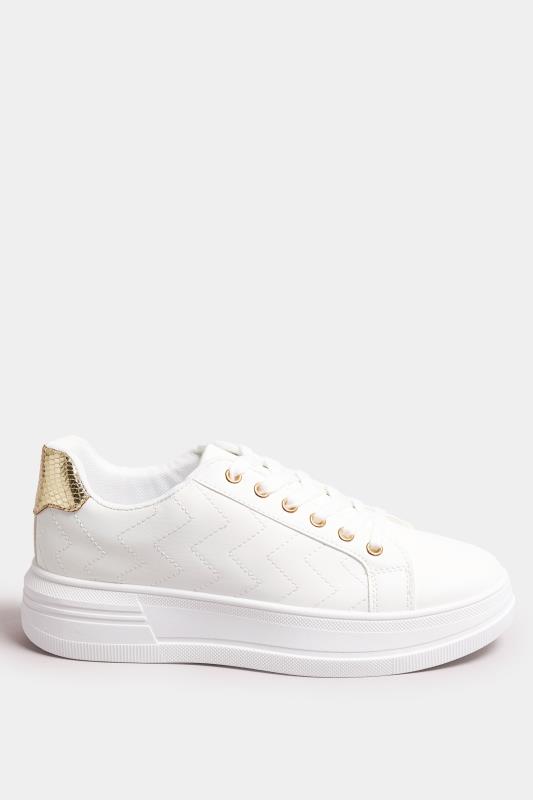 White & Gold Chevron Chunky Trainers In Extra Wide EEE Fit | Yours Clothing 4
